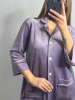 Плюшева сорочка на ґудзиках ліловий білий кант - Зображення 6