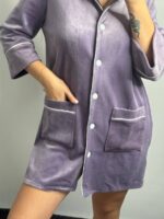 Плюшева сорочка на ґудзиках ліловий білий кант - Зображення 5