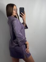 Плюшева сорочка на ґудзиках ліловий білий кант - Зображення 2