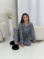 Домашній костюм у трендовий клітчастий принт молочна з синім - Зображення 2