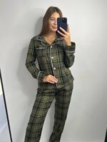 Домашній костюм у трендовий клітчастий принт темно - зелений - Зображення 3