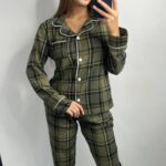 Домашній костюм у трендовий клітчастий принт темно - зелений