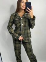 Домашній костюм у трендовий клітчастий принт темно - зелений