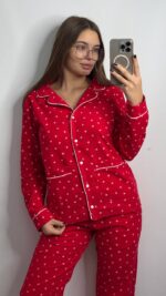 Домашній костюм у тканині фланель в сердечко білий кант - Зображення 6