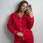 Домашній костюм у тканині фланель в сердечко білий кант