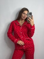 Домашній костюм у тканині фланель в сердечко білий кант