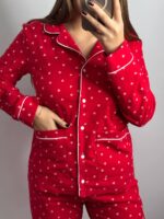 Домашній костюм у тканині фланель в сердечко білий кант - Зображення 4