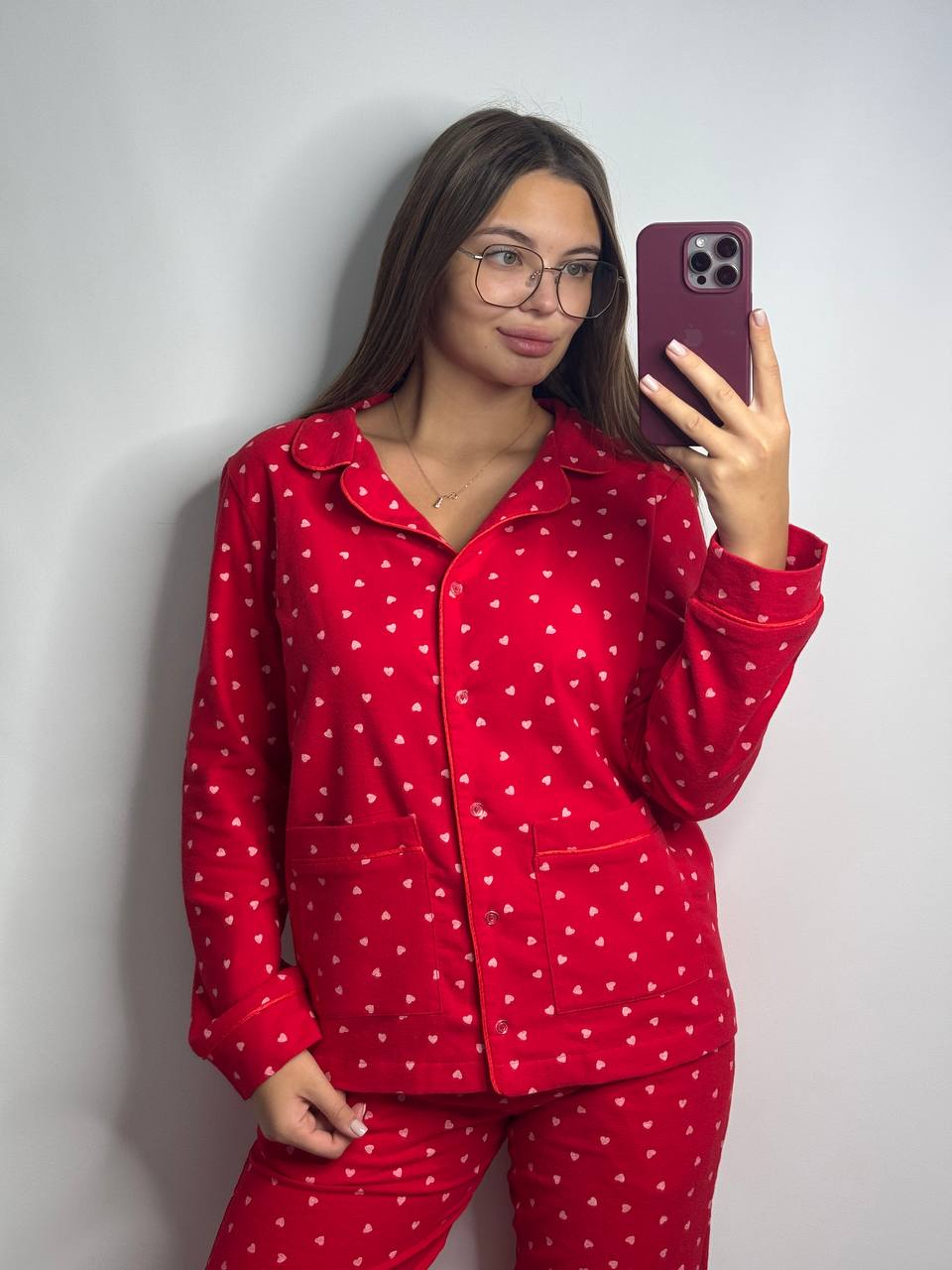 photo_2025-12-08_12-55-05 Домашній костюм у тканині фланель в червоний в сердечко - Зображення 1
