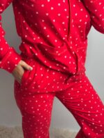Домашній костюм у тканині фланель в червоний в сердечко - Зображення 3
