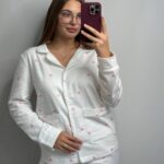 Домашній костюм у тканині фланель в рожеві сердечка білий кант