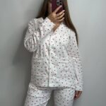Домашній костюм у тканині фланель в червоні сердечка  білий кант