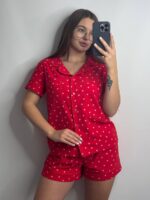 Піжама сорочка і шорти у тканині фланель червоний в сердечко - Зображення 6