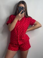 Піжама сорочка і шорти у тканині фланель червоний в сердечко - Зображення 5