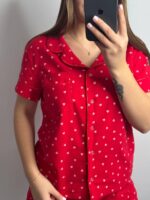 Піжама сорочка і шорти у тканині фланель червоний в сердечко - Зображення 4