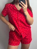 Піжама сорочка і шорти у тканині фланель червоний в сердечко - Зображення 3