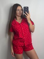 Піжама сорочка і шорти у тканині фланель червоний в сердечко - Зображення 2