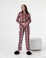 Домашній костюм у трендовий клітчастий принт червоний с сірим чорний кант - Зображення 4
