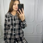 Домашній костюм у трендовий клітчастий принт чорний з білим білий кант