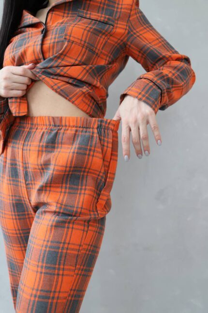 Домашній костюм у трендовий клітчастий принт помаранчевий - Зображення 6
