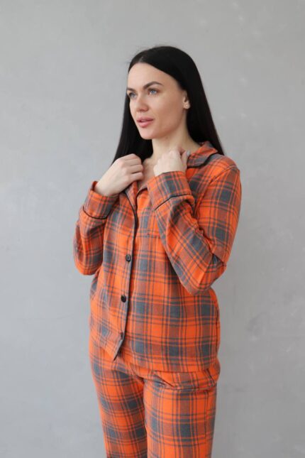 Домашній костюм у трендовий клітчастий принт помаранчевий - Зображення 4