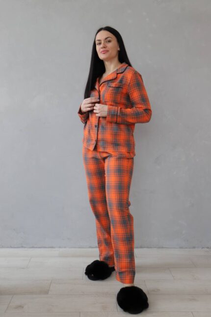 Домашній костюм у трендовий клітчастий принт помаранчевий - Зображення 3