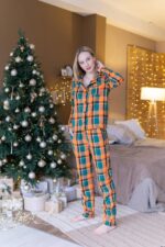 Домашній костюм у трендовий клітчастий принт помаранчево-зелений - Зображення 8