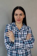 Домашній костюм у трендовий клітчастий принт біло-синій - Зображення 2