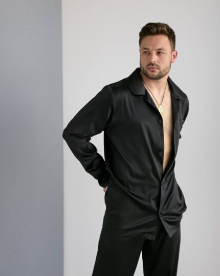 Чоловіча шовкова піжама чорний - Зображення 6