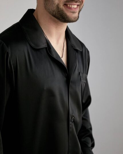 Чоловіча шовкова піжама чорний - Зображення 5