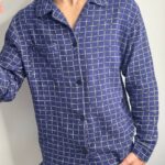 Муслінова чоловіча піжама синій в клітинку