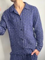 Муслінова чоловіча піжама синій в клітинку