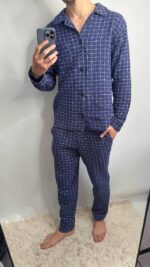 Муслінова чоловіча піжама синій в клітинку - Зображення 2