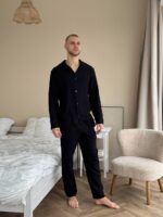 Муслінова чоловіча піжама чорний - Зображення 6