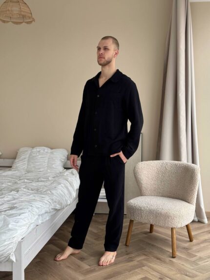Муслінова чоловіча піжама чорний - Зображення 5