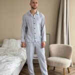 Муслінова чоловіча піжама сірий в клітинку