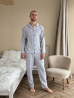 Муслінова чоловіча піжама сірий в клітинку