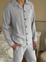 Муслінова чоловіча піжама сірий в клітинку - Зображення 5