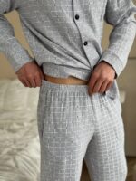 Муслінова чоловіча піжама сірий в клітинку - Зображення 2