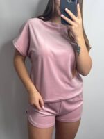 Плюшева піжама двійка | Футболка  | Шорти пудра - Зображення 5