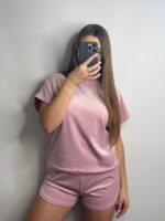 Плюшева піжама двійка | Футболка  | Шорти пудра - Зображення 3