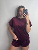 Плюшева піжама двійка | Футболка  | Шорти бордовий - Зображення 7