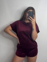 Плюшева піжама двійка | Футболка  | Шорти бордовий - Зображення 6