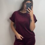 Плюшева піжама двійка | Футболка  | Шорти бордовий