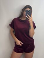 Плюшева піжама двійка | Футболка  | Шорти бордовий