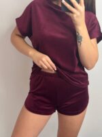 Плюшева піжама двійка | Футболка  | Шорти бордовий - Зображення 3