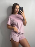 Плюшева піжама двійка | Футболка  | Шорти рожевий - Зображення 3