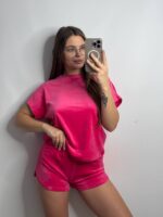 Плюшева піжама двійка | Футболка  | Шорти малиновий - Зображення 4