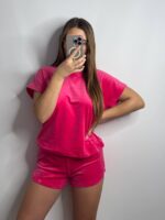 Плюшева піжама двійка | Футболка  | Шорти малиновий - Зображення 3