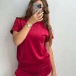 Плюшева піжама двійка | Футболка  | Шорти вишневий