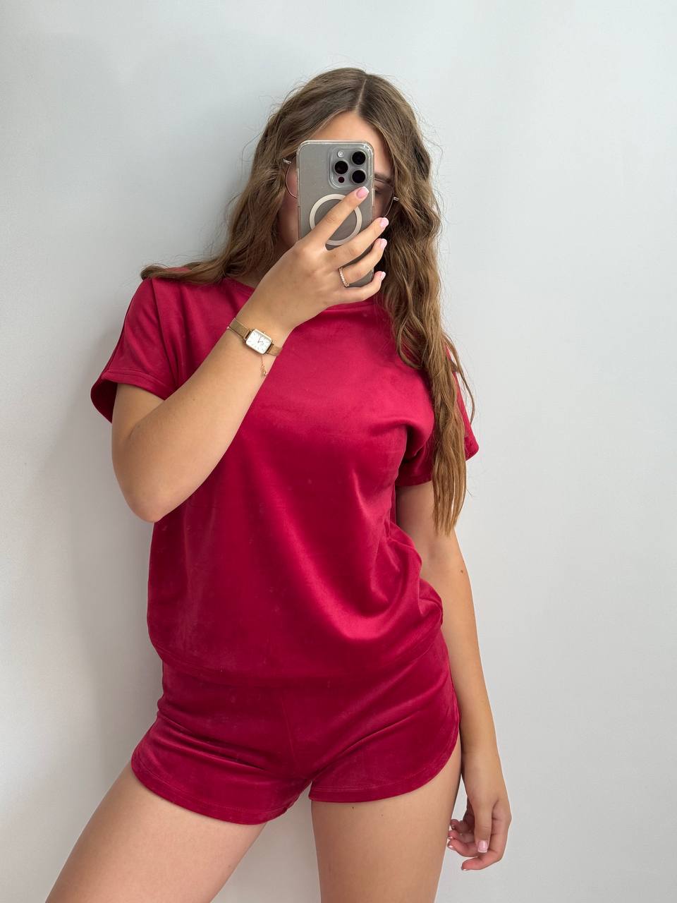 photo_2025-12-10_21-37-52 Плюшева піжама двійка | Футболка | Шорти вишневий - Зображення 1